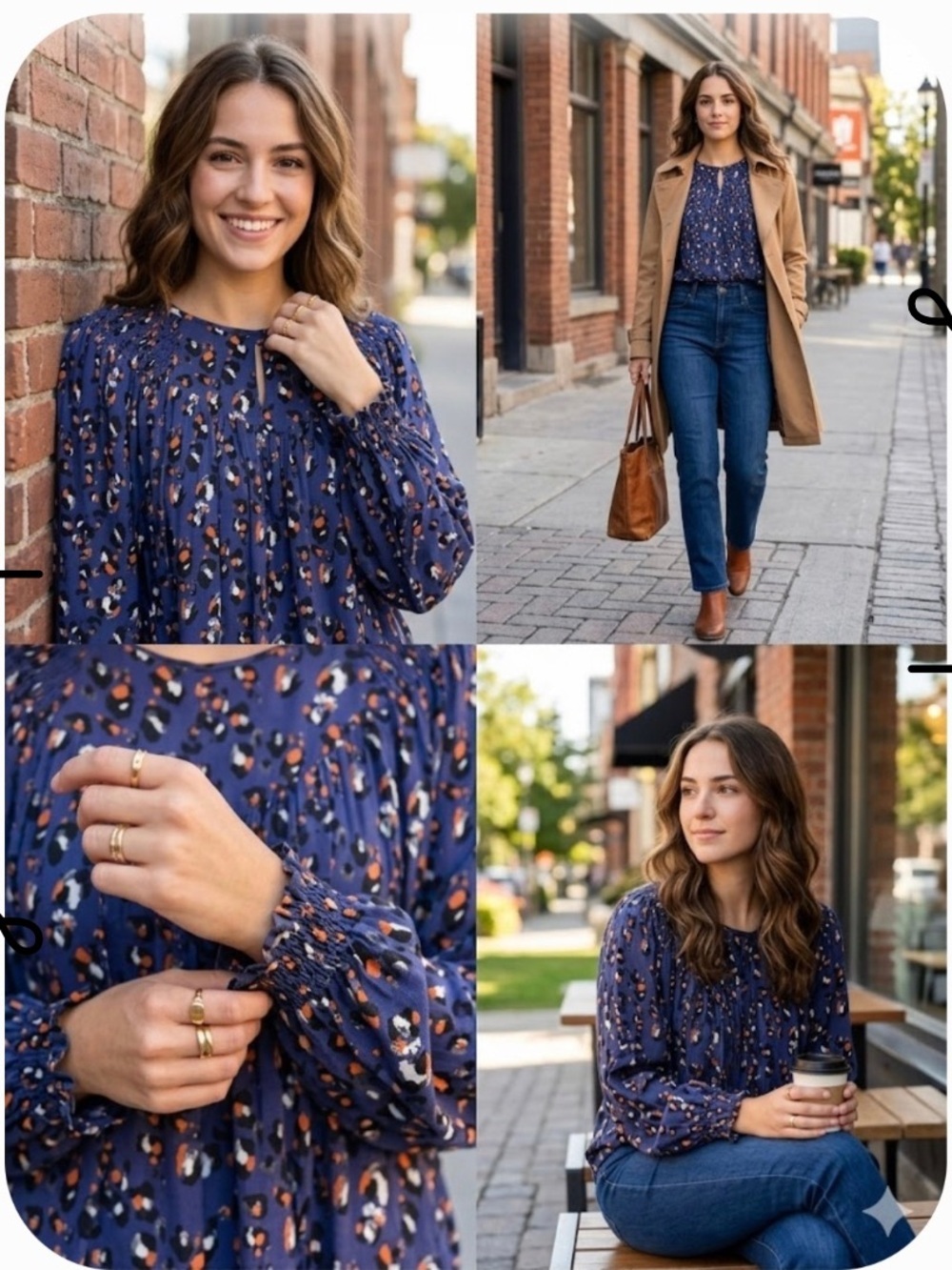 Tribal Jeans Abstract Animal Print Smocked Shoulder Blouse